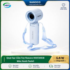 Quạt Sạc Cầm Tay Nanoco NHF3081B Màu Xanh Pastel