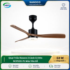 Quạt Trần Nanoco 3 Cánh Có Đèn NCF5231-PL Màu Vân Gỗ