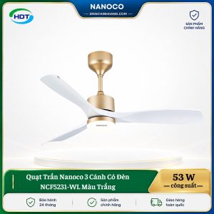 Quạt Trần Nanoco 3 Cánh Có Đèn NCF5231-WL Màu Trắng