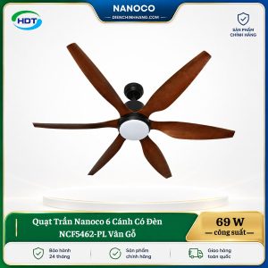 Quạt Trần Nanoco 6 Cánh Có Đèn NCF5462-PL Vân Gỗ