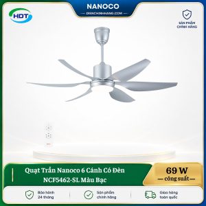 Quạt Trần Nanoco 6 Cánh Có Đèn NCF5462-SL Màu Bạc