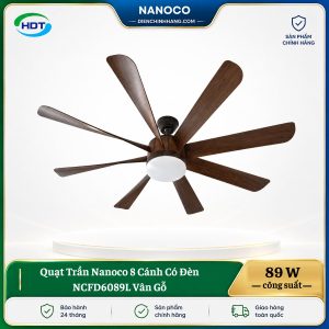 Quạt Trần Nanoco 8 Cánh Có Đèn NCFD6089L Vân Gỗ