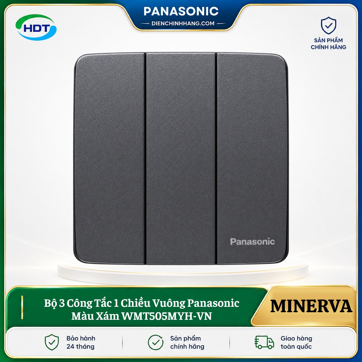 Bộ 3 Công Tắc 1 Chiều Vuông Panasonic Màu Xám WMT505MYH-VN