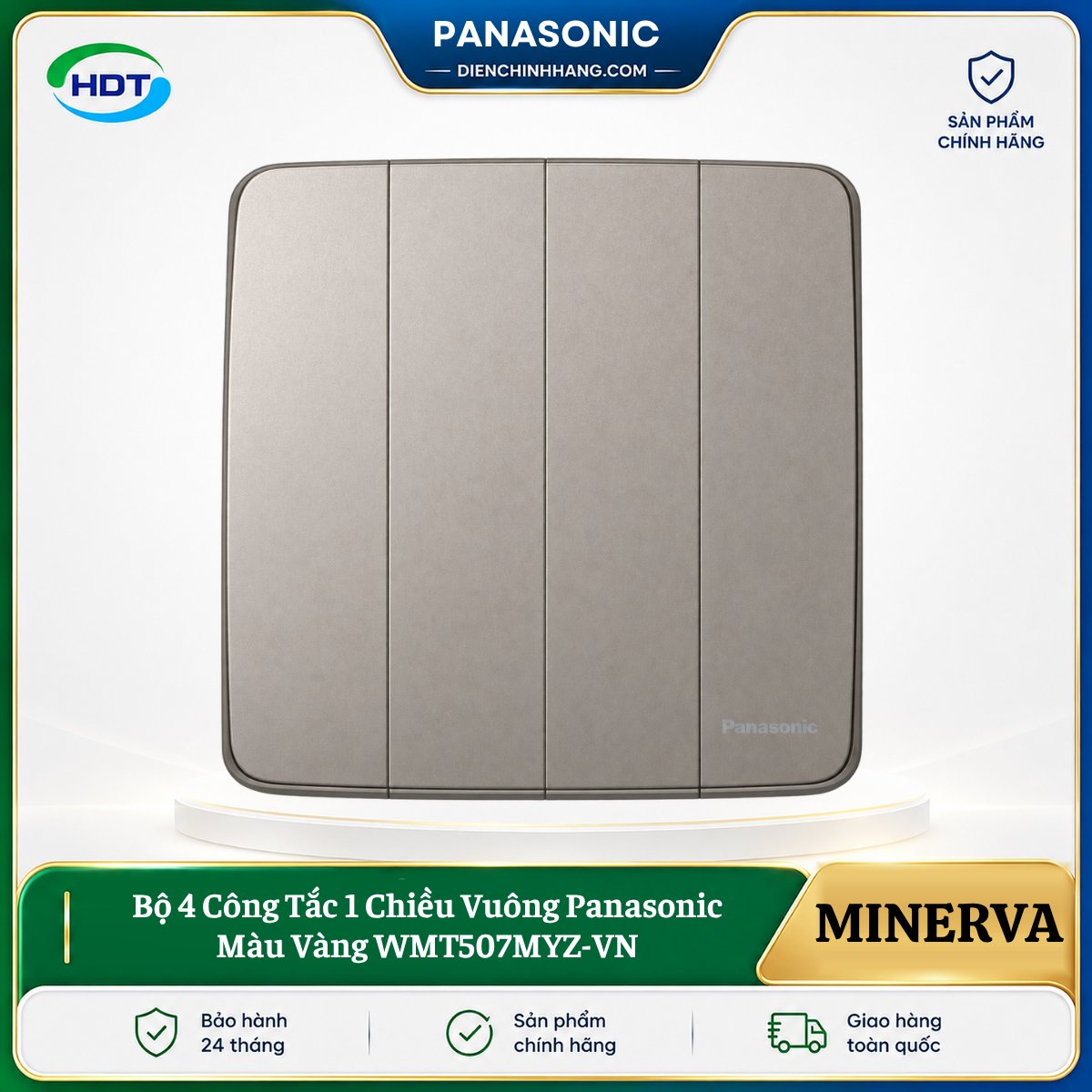 Bộ 4 Công Tắc 1 Chiều Vuông Panasonic Màu Vàng WMT507MYZ-VN
