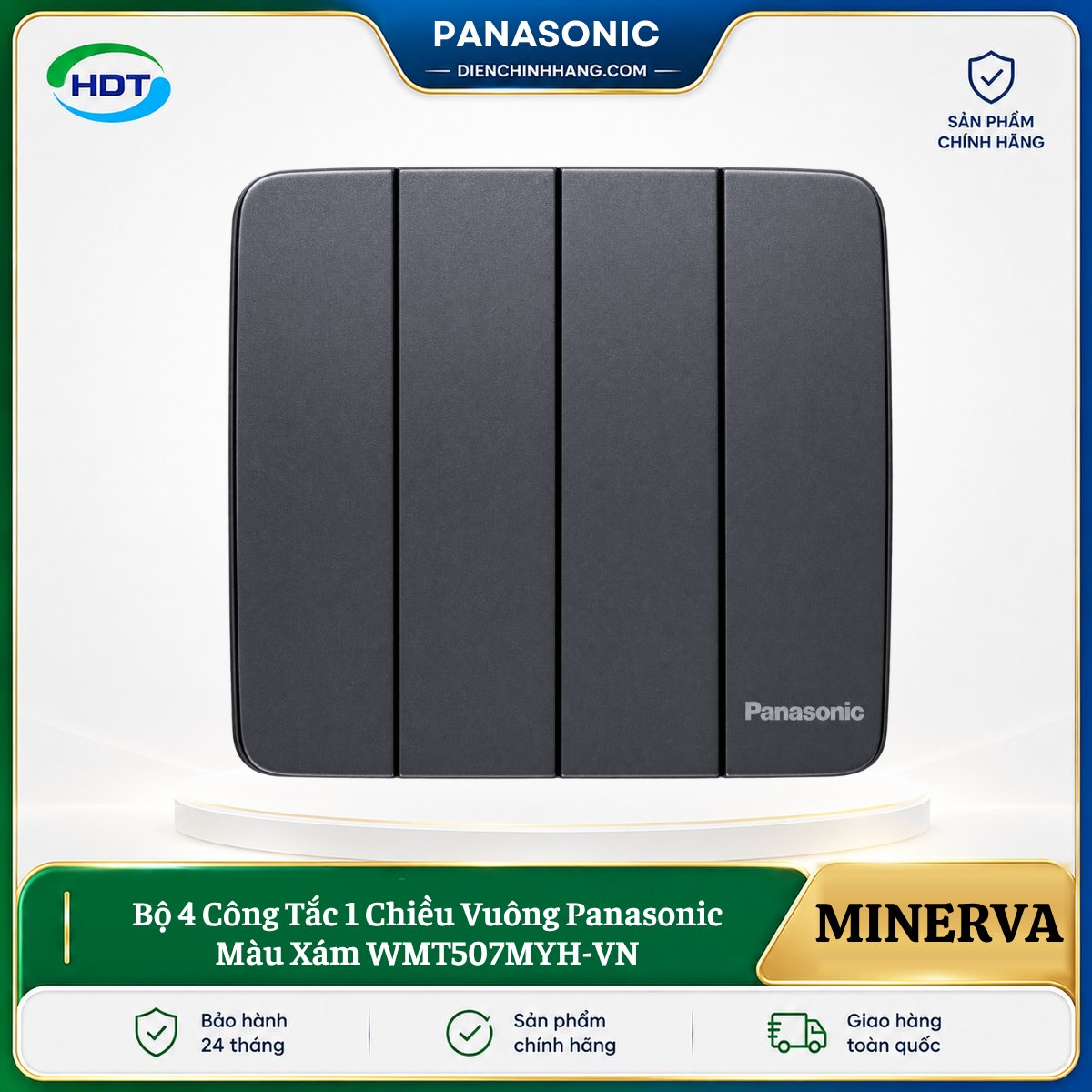 Bộ 4 Công Tắc 1 Chiều Vuông Panasonic Màu Xám WMT507MYH-VN