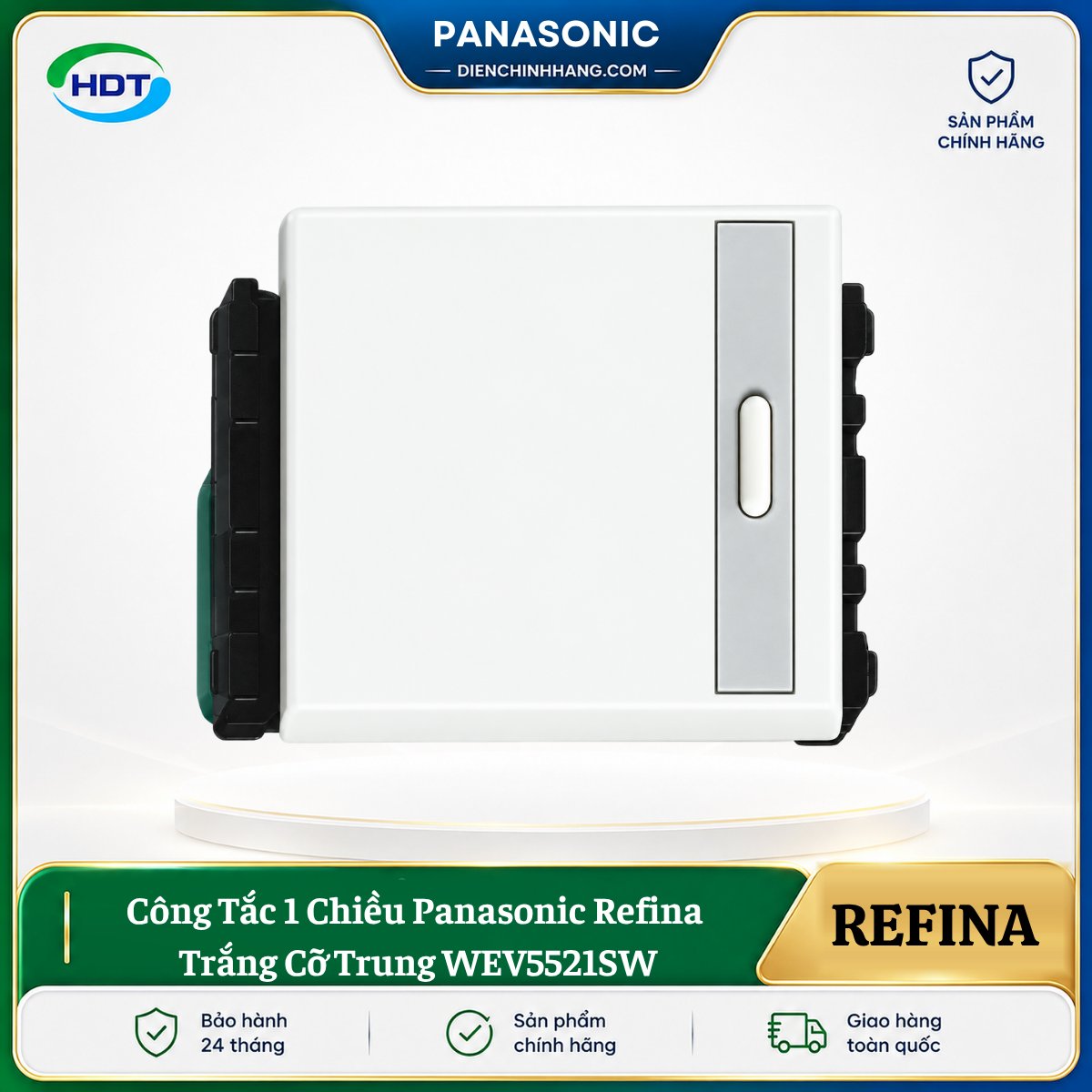 Công Tắc 1 Chiều Panasonic Refina Trắng Cỡ Trung WEV5521SW
