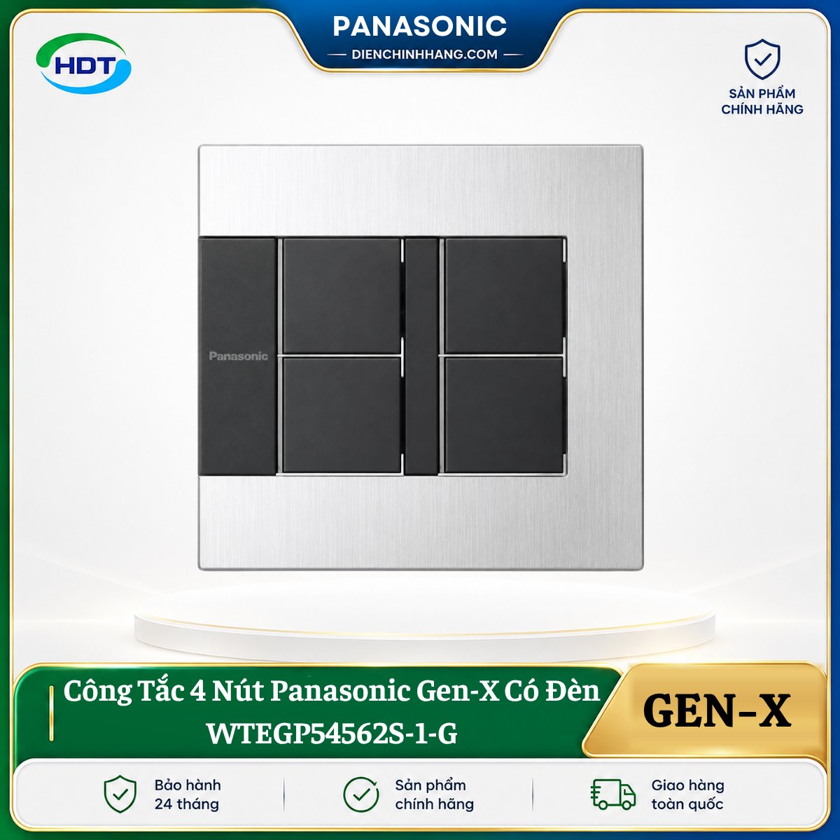 Công Tắc 4 Nút Panasonic Gen-X Có Đèn WTEGP54562S-1-G