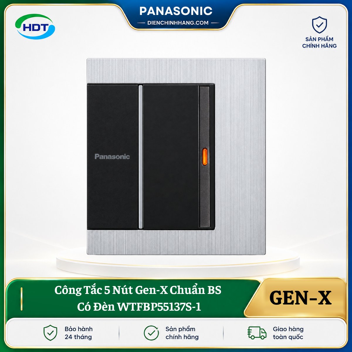 Công Tắc 5 Nút Gen-X Chuẩn BS Có Đèn WTFBP55137S-1