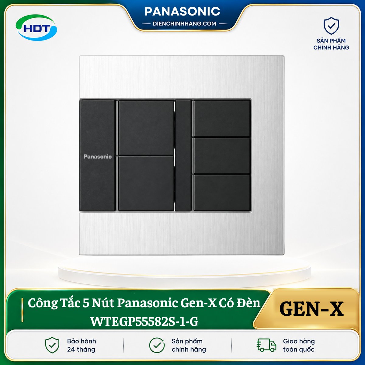 Công Tắc 5 Nút Panasonic Gen-X Có Đèn WTEGP55582S-1-G