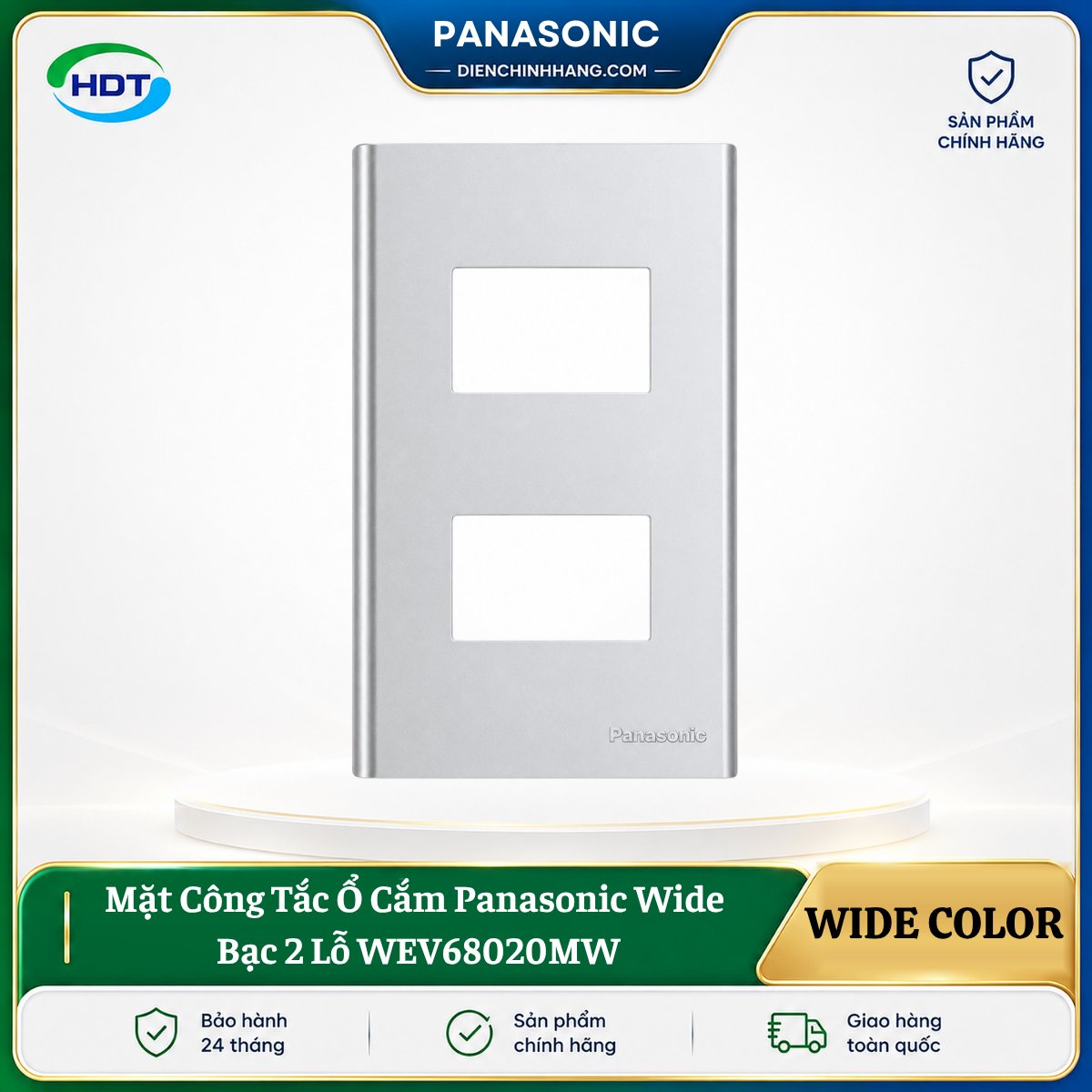 Mặt Công Tắc Ổ Cắm Panasonic Wide Bạc 2 Lỗ WEV68020MW