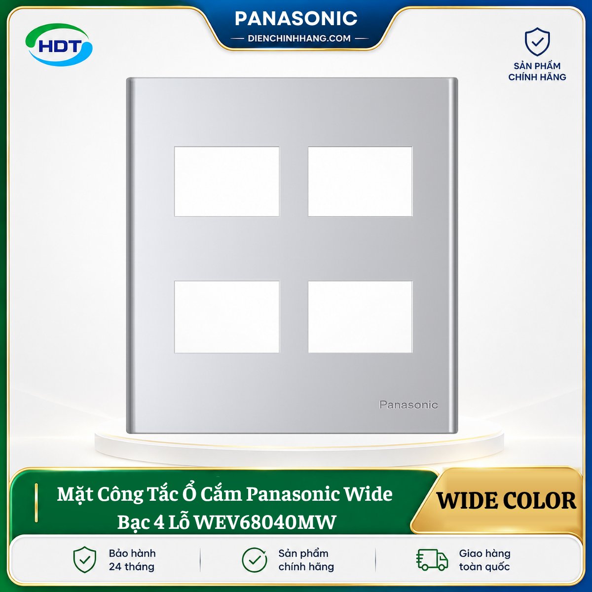 Mặt Công Tắc Ổ Cắm Panasonic Wide Bạc 4 Lỗ WEV68040MW