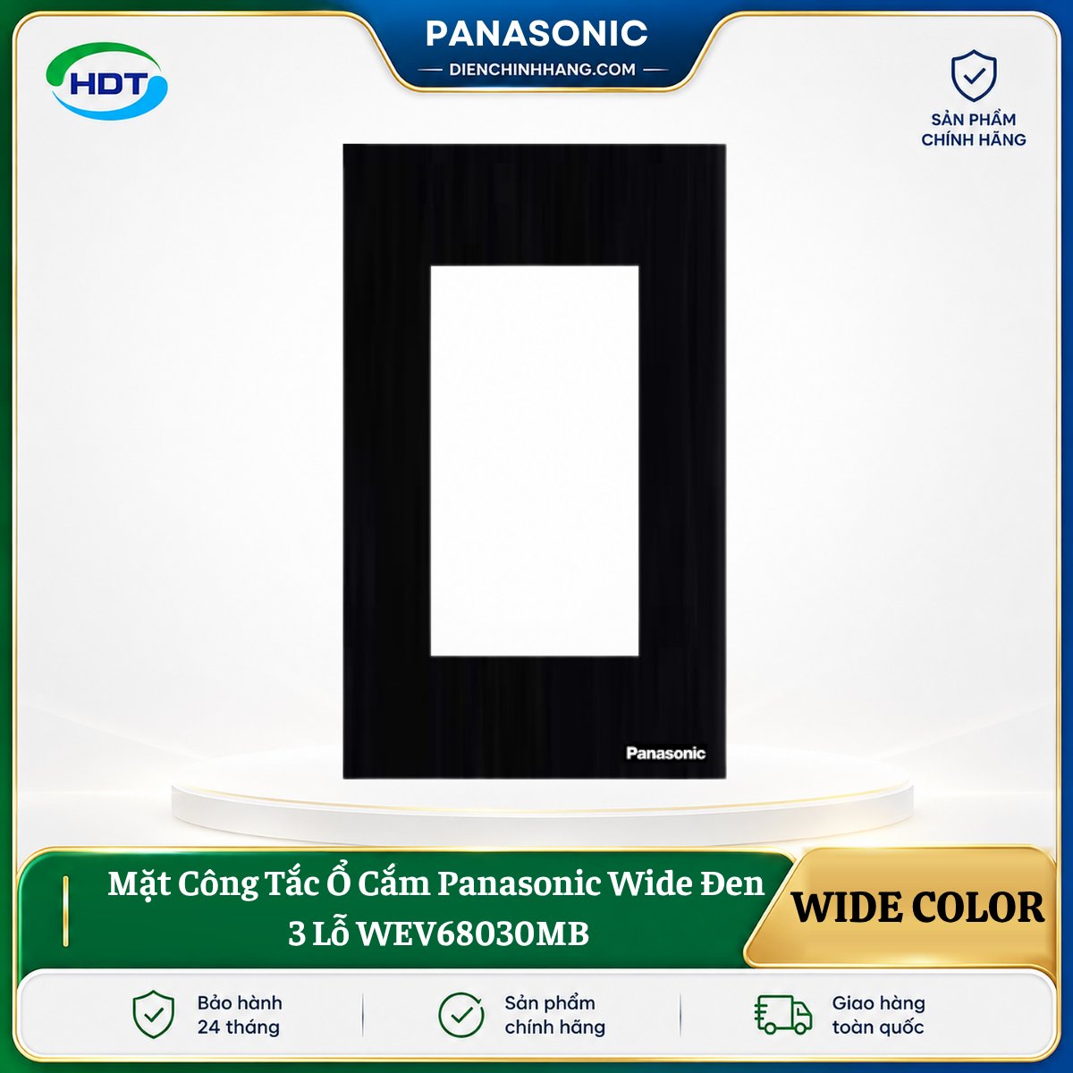 Mặt Công Tắc Ổ Cắm Panasonic Wide Đen 3 Lỗ WEV68030MB