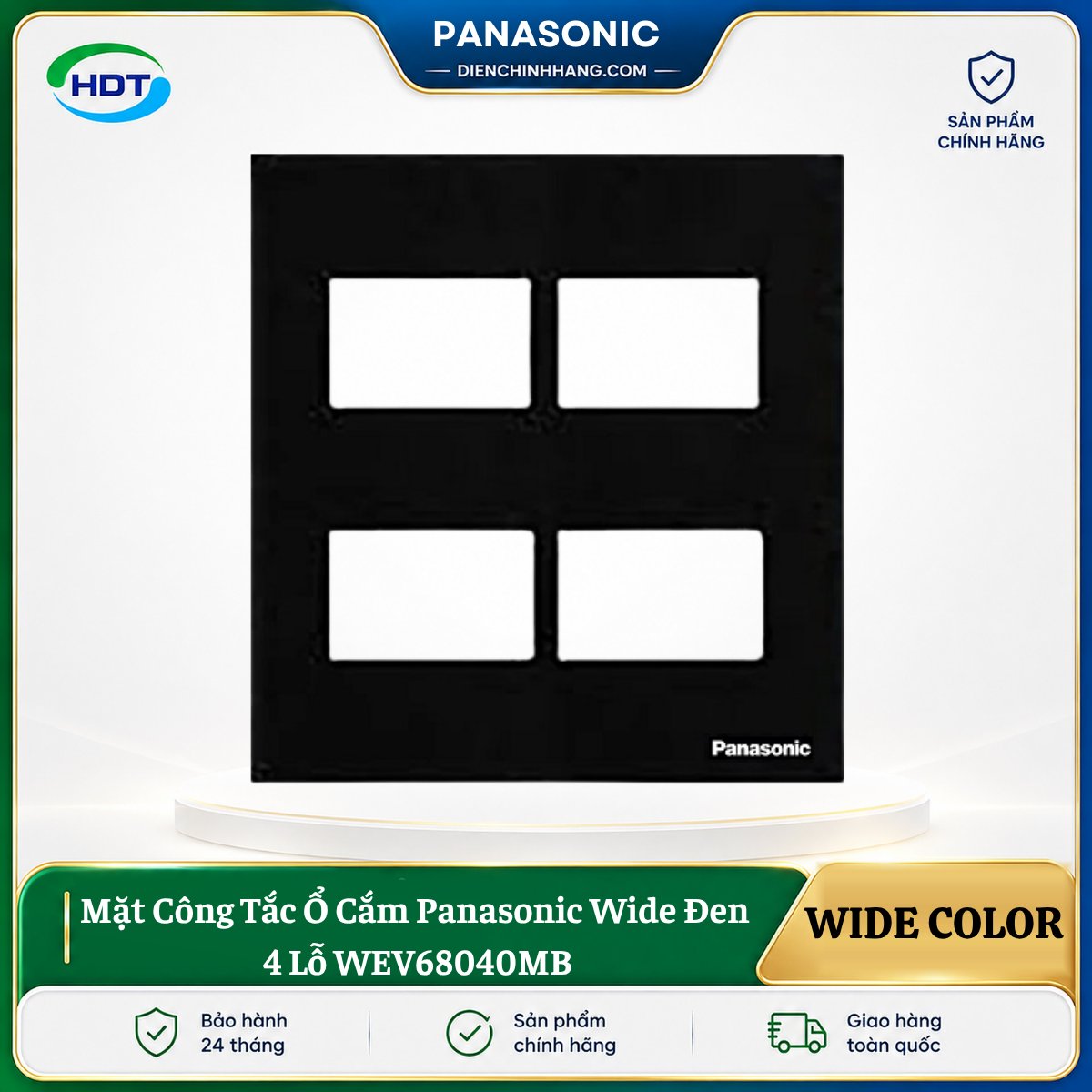 Mặt Công Tắc Ổ Cắm Panasonic Wide Đen 4 Lỗ WEV68040MB