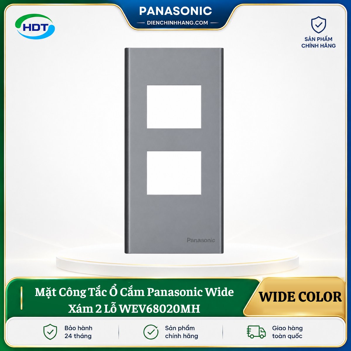 Mặt Công Tắc Ổ Cắm Panasonic Wide Xám 2 Lỗ WEV68020MH