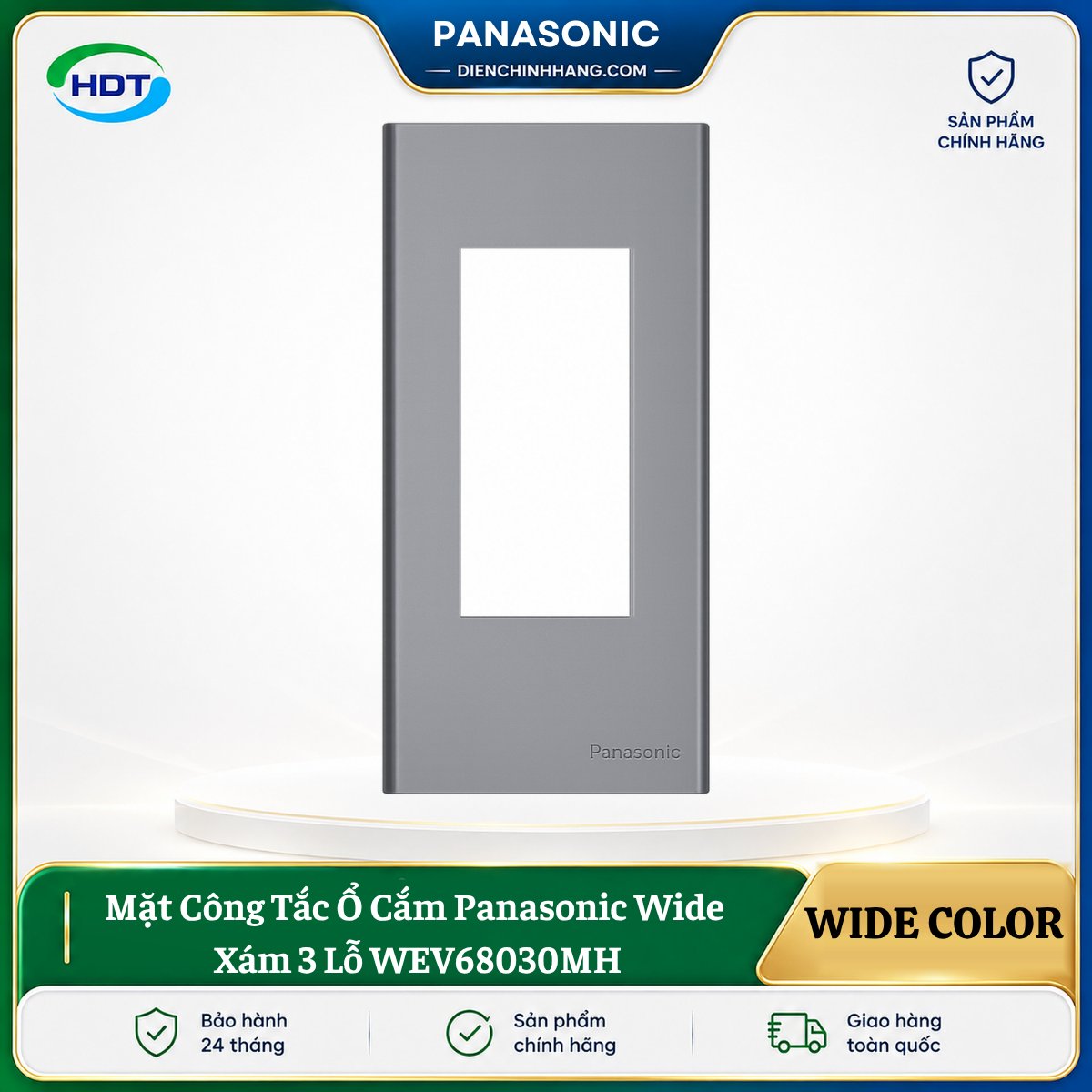 Mặt Công Tắc Ổ Cắm Panasonic Wide Xám 3 Lỗ WEV68030MH
