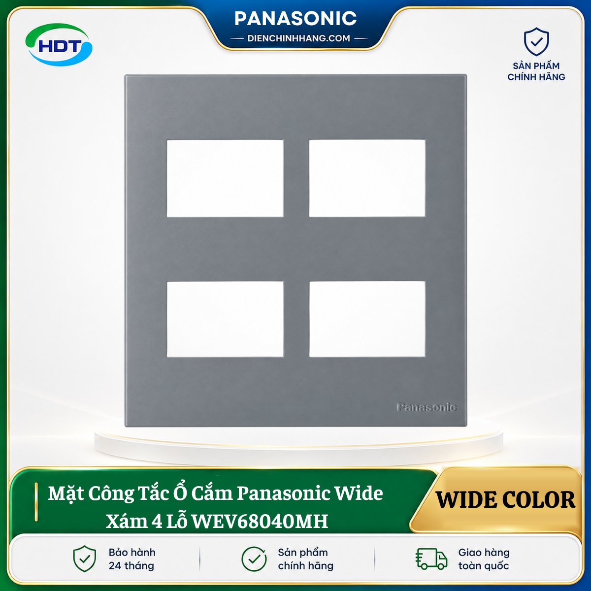 Mặt Công Tắc Ổ Cắm Panasonic Wide Xám 4 Lỗ WEV68040MH