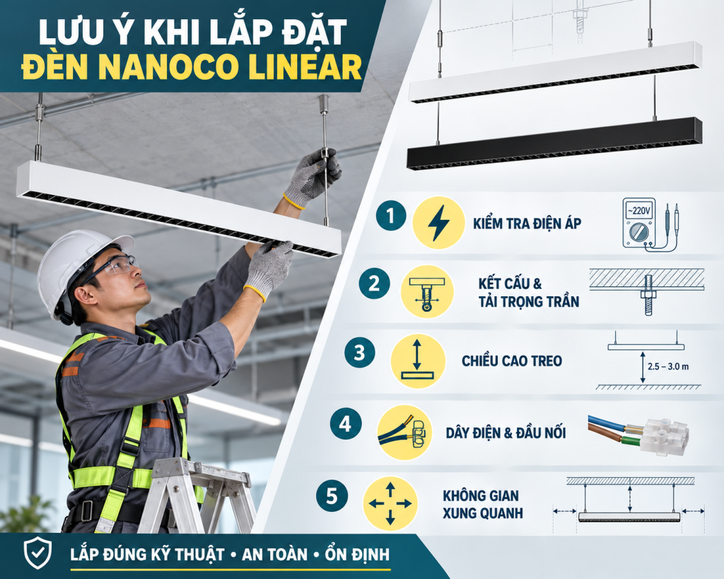 Những lưu ý khi lắp đặt Đèn Nanoco LINEAR