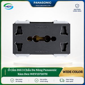 Ổ Cắm Đôi 3 Chấu Đa Năng Panasonic Xám Đen WEV157207H