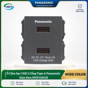 Ổ Cắm Sạc USB 2 Cổng Type A Panasonic Xám Đen WEF11821H
