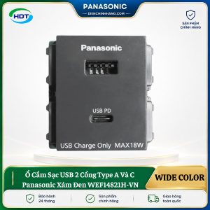 Ổ Cắm Sạc USB 2 Cổng Type A Và C Panasonic Xám WEF14821H-VN