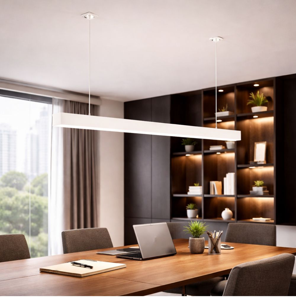 Ứng dụng thực tế đèn thả trần linear trong phòng họp và văn phòng
