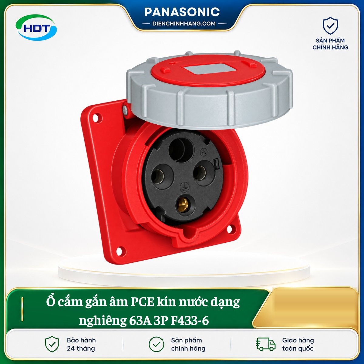 Ổ cắm gắn âm PCE kín nước dạng nghiêng 63A 3P F433-6